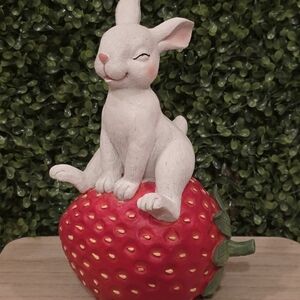 Charming White Rabbit on Red Strawberry Figurine